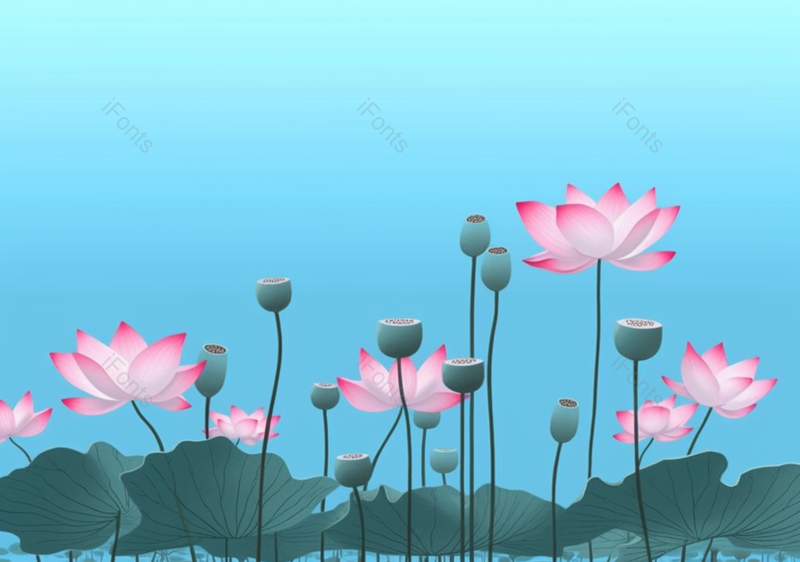 蓝色绿色节气荷花特写插画背景,插画/手绘图,插画/手绘图库,插画/手绘图下载,插画/手绘